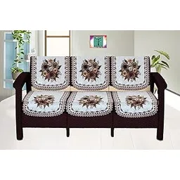 The Furnishing Tree Velvet Floral Pattern 6 Pieces 3 Seater Sofa Cover Set Beige-picture-12