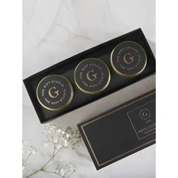 The Gift Studio Black & Gold Toned 3 Pieces Printed Peony & Blush Suede Scented Candles-picture-12