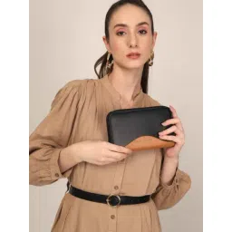 THE GUSTO Tan & Black Casual PU Zip Around Wallet for Women-picture-37