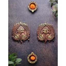 The handicraftian Brown & Gold Toned 2 Piece Textured Welcome Subh Labh Wall Hangings-picture-38