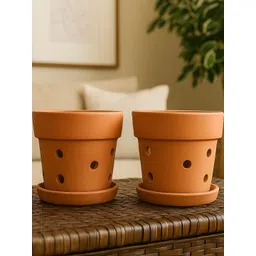 The handicraftian Gamala Orchid 2Pcs Orange-Colored Terracotta Medium Planters - 6 Inch image 4