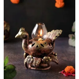 the handicraftian Peacock Terracotta Akand Jyot Diya (Gold)-picture-13