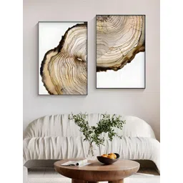 THE HANDMADE FLAIR 2-Pcs White & Beige Abstract Painting Wall Art-picture-17