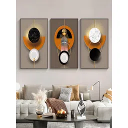 THE HANDMADE FLAIR 3-Pcs Black & Brown Abstract Elements Painting Wall Art-image-28