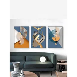 THE HANDMADE FLAIR 3 Pcs Blue & Orange Abstract Framed Painting Wall Art-picture-22