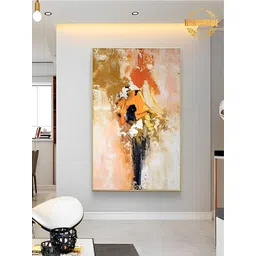 THE HANDMADE FLAIR Beige & Orange Abstract Painting Framed Wall Art-picture-19