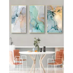 THE HANDMADE FLAIR Crystal Porcelain 3Pcs Blue & Orange Abstract Painting Wall Art-picture-21