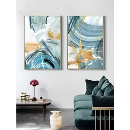 THE HANDMADE FLAIR Crystal Porcelain Blue & Grey 2 Pieces Abstract Painting Wall Arts-picture-10