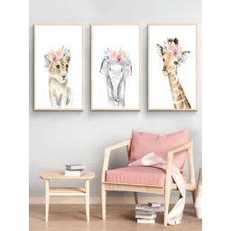 THE HANDMADE FLAIR Crystal Porcelain Brown & White 3 Pcs Nursery Painted Framed Wall Art-picture-35
