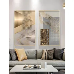 THE HANDMADE FLAIR Crystal Porcelain Grey 2 Pcs Abstract Industrial Framed Wall Art-picture-29