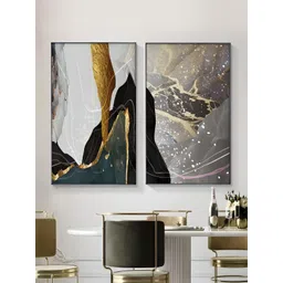 THE HANDMADE FLAIR Crystal Porcelain Grey & Green 2 Pieces Abstract Painting Wall Art-picture-32