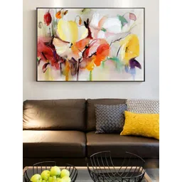 THE HANDMADE FLAIR Crystal Porcelain Yellow & Red Stunning Big Floral Painting Wall Art-picture-41