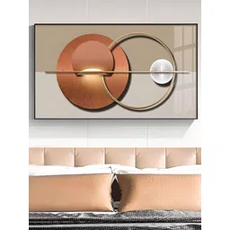 THE HANDMADE FLAIR Orange & Tan Abstract Sun Moon Geometry Crystal Porcelain Wall Art-picture-15