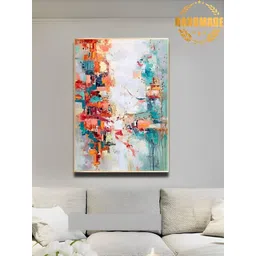 THE HANDMADE FLAIR Orange & White Abstract Painted Framed Wall Art-picture-12