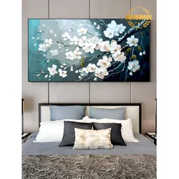 THE HANDMADE FLAIR White & Blue Canvas Floral and Botanical Painting Wall Art-picture-36