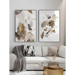 THE HANDMADE FLAIR White & Brown 2-Pieces Modern Abstract Printed Framed Wall Art-picture-34