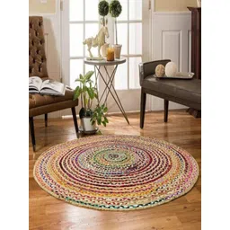 THE HANDMADE FLAIR Yellow & Pink Self-Design Floor Carpet-picture-25