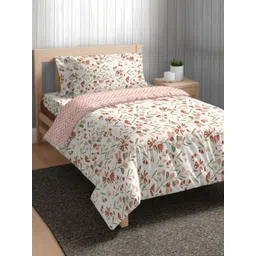 The Happy Pod Coral & Beige Abstract Pure Cotton Flat Single Bedsheet & 1 Pillow Cover-picture-36