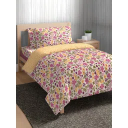 The Happy Pod Pink & White Floral Pure Cotton Flat Single Bedsheet & 1 Pillow Cover-picture-25