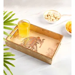 Peach & Gold MDF Wood Elephant Rectangle Serving Tray-image-27