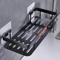 The Home Co. Shelf Adhesive Multipurpose No Drilling Bathroom/Kitchen Corner Storage Rack | Wall Mounted Shelf | Shower Caddy Accessories Organiser - Pack of 1 (Black).-picture-14