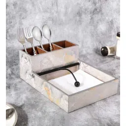 Silver & Multicolour MDF Wood New Flower Cutlery Tissue Holder-image-6