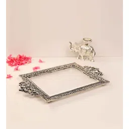 Silver Brass Traditional Ractangle Serving Tray-image-3