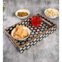 the home co. Black, White & Gold MDF Wood Mosaic Rectangle Serving Tray-picture-30