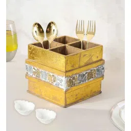 the home co. Blue & Gold Mdf Wood Square 1 Pcs Cutlery Holder-picture-14