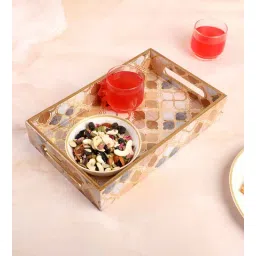 the home co. Brown & Gold MDF Wood Mosaic Rectangle Serving Tray-picture-16