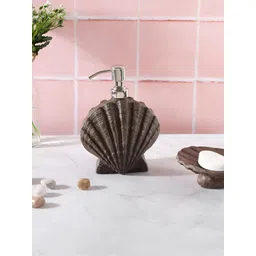 THE HOME CO. Brown & Silver Toned 2 Pieces Textured Soap Dispenser With Soap Tray-image-14