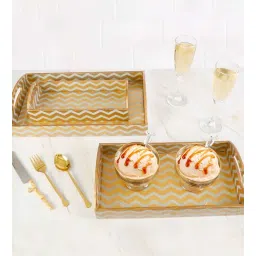 the home co. Gold & Silver MDF Wood Chevron (Set of 3) Serving Tray-picture-22