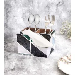 the home co. Shades Of Green & Gold MDF Wood New Mosaic Cutlery Tissue Holder-picture-18