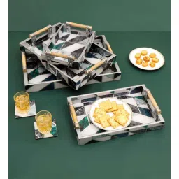 the home co. Shades Of Green & Gold MDF Wood New Mosaic (Set of 4) Serving Trays-picture-20