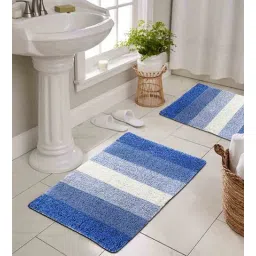Blue Geometric Cotton 20x32 Inches AntiSkid Bath Mat (Set of 2) by The Home Talk-picture-27
