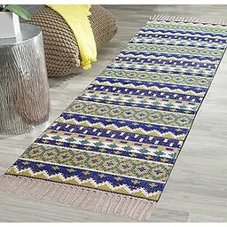 THE HOME TALK Handmade Cotton Carpets | Tribal Contemporary Decorator | Bedside Runner, Living Room, Hall | Machine Washable | 50 x 150 Cm | Beige-picture-11
