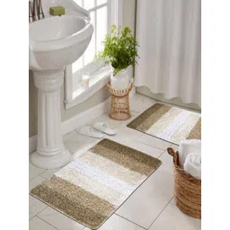 THE HOME TALK Beige & White 2 Pieces 1300 GSM Cotton Striped Bath Rugs-picture-12