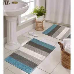 the home talk Blue Geometric Cotton 20x32 Inches AntiSkid Bath Mats (Set of 2)-picture-26