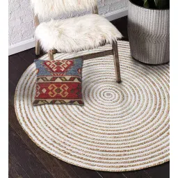 the home talk Brown Geometric Jute 4 ft x 4 ft Hand Tufted Round Carpet-picture-36