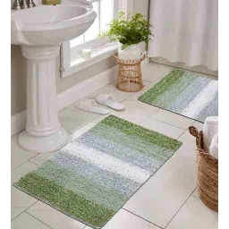 the home talk Green Geometric Cotton 16x20 Inches AntiSkid Bath Mat (Set of 2)-picture-33