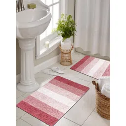 THE HOME TALK Red & White 2 Pieces 1300 GSM Cotton Striped Bath Rugs-picture-37