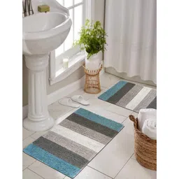 THE HOME TALK Turquoise-Blue & Grey 2 Pieces 1300 GSM Cotton Bath Rugs-picture-23