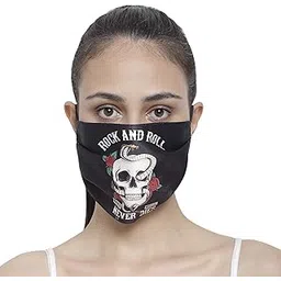 the house of tara Skull Black Three Layer Woven Fabric Outdoor Protection Reusable Face Mask with Printed Design for Men and Women-picture-54