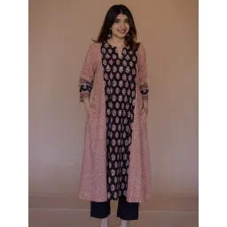 The Indian Ethnic Co Black Cotton A-Line Fit Printed Kurta-picture-46