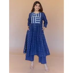 The Indian Ethnic Co Blue Dabu Handblock Printed Cotton Kali Kurta-picture-15