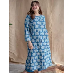 The Indian Ethnic Co Blue Straight Dabu Handblock Printed Slub Cotton Kurta-picture-17