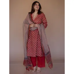 THE INDIAN ETHNIC CO Chevron Block Printed Kota Doria Cotton Dupatta-picture-28