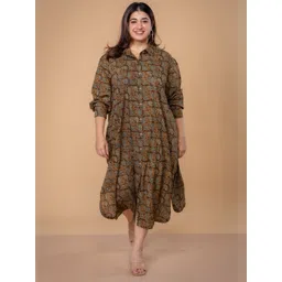 THE INDIAN ETHNIC CO Floral Print Shirt Midi Dress image 1