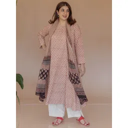 THE INDIAN ETHNIC CO Geometric Block Printed Kota Doria Cotton Dupatta-picture-31