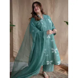 The Indian Ethnic Co Green Floral Butti Dabu Kota Doriya Border Dupatta-picture-22